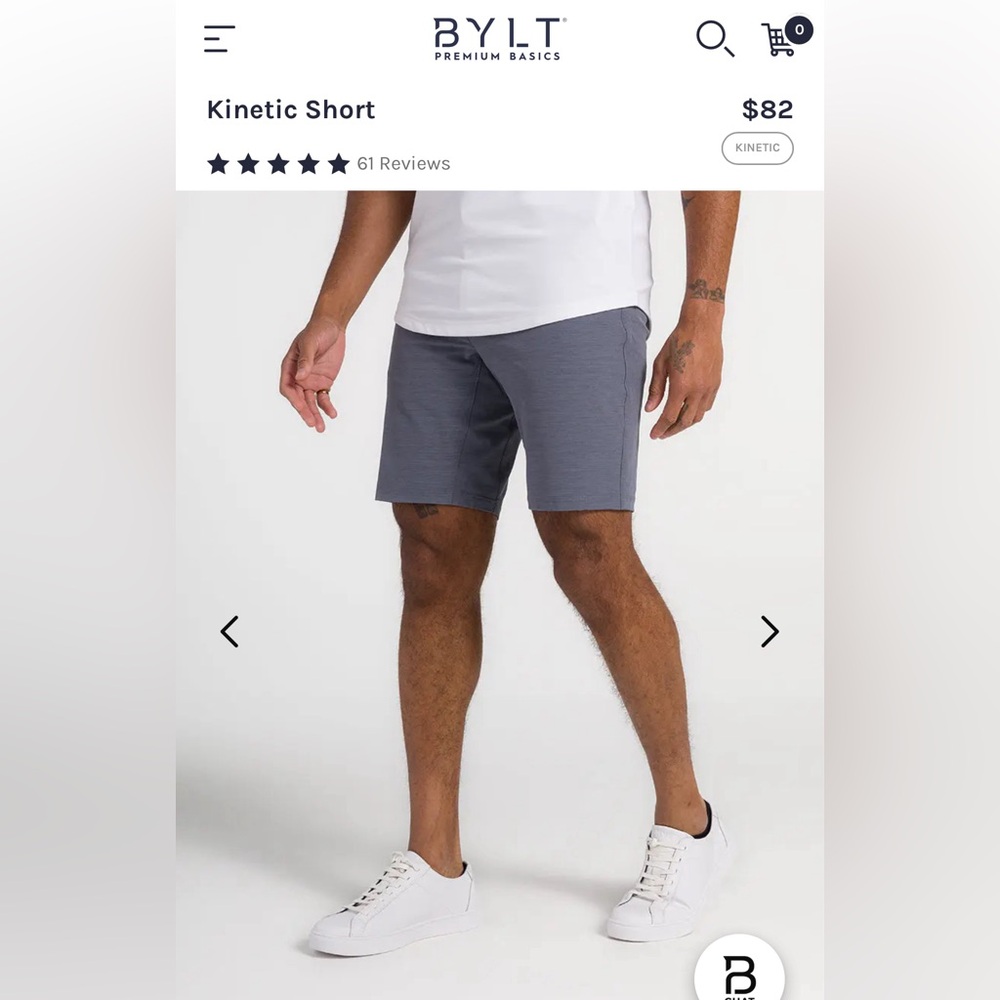 Bylt kinetic shorts 9" length, 33" waist